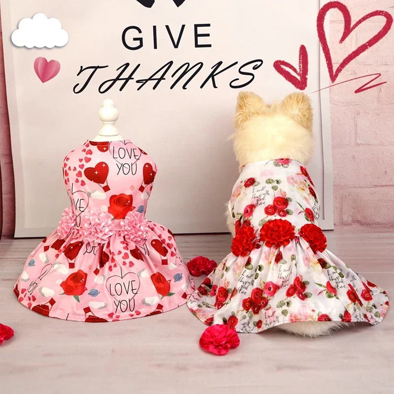 Dog Dress Pet Clothes Spring Summer Puppy Skirt Princess Dress Fashion Flower Heart Lovely Pattern Sleeveless Dog Dresses