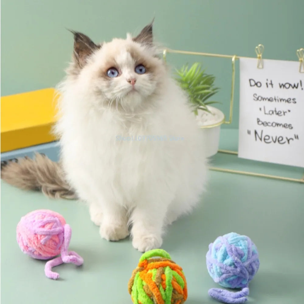 Funny Cat Toys Colorful Yarn Balls with Bell Sounding Interactive Chewing Toy for Kitten Stuffed Toy Ball Cat Toys Supplies