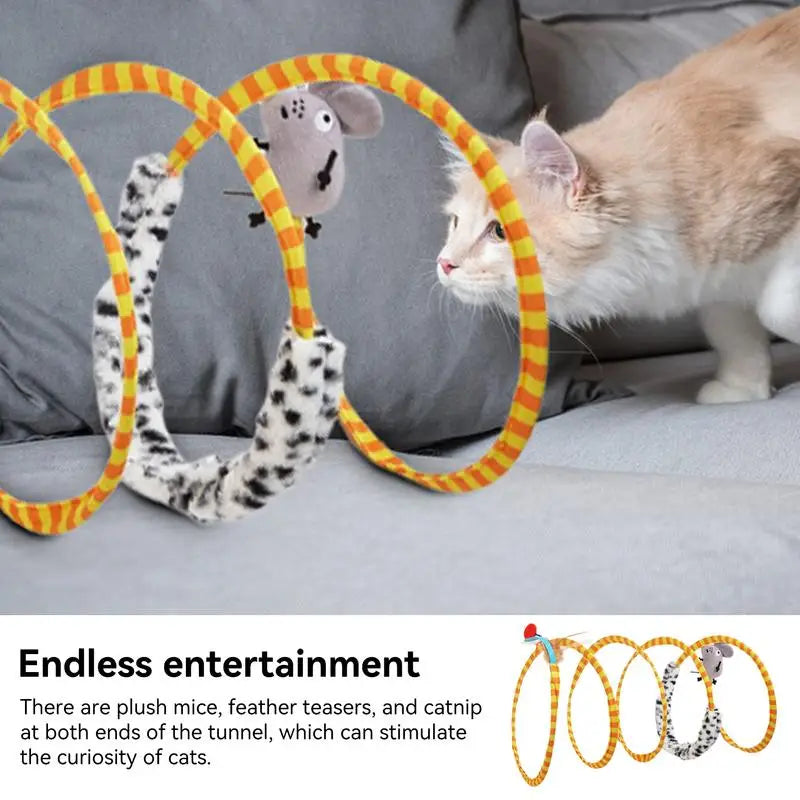 Cat Spring Toys Multifunctional Cat Tunnel Tube Large Foldable Cat Tube Tunnel With Feather Mouse Toys Cat Toy Springs Indoor