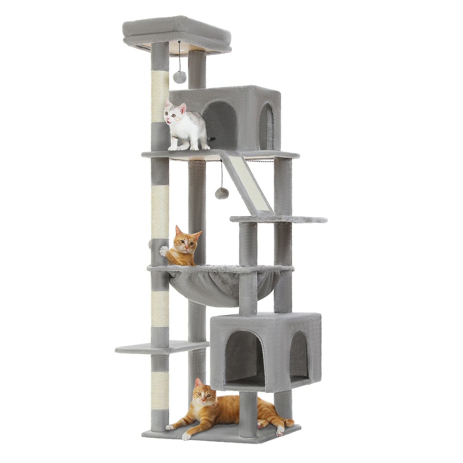 Cat Tree for Large Cats, Tall Cat Tower for indoor Cats Multi-level Cat House Furniture with 2 Big Condo Pad Bed Scratching Post