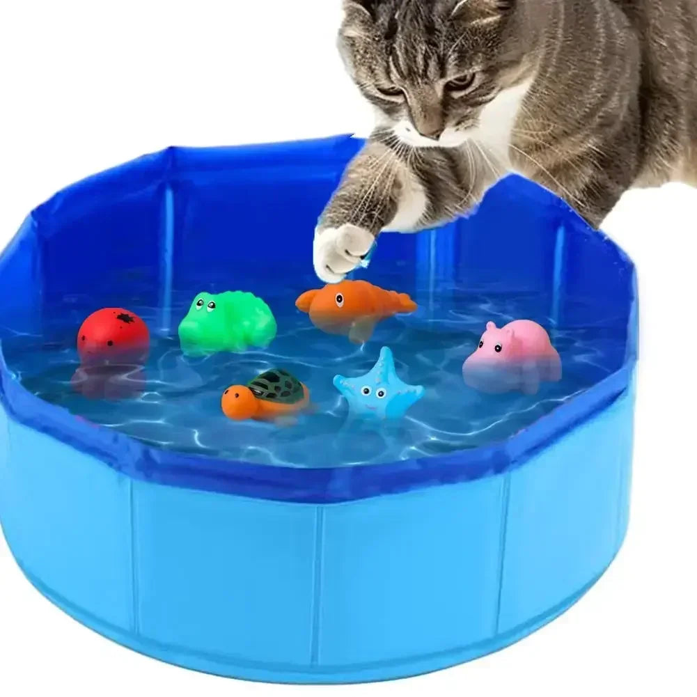Cat pool toys, playing in water, puppies, cats, bath toys, turtles, starfish, octopuses, cool summer, foldable pets, clean swimm