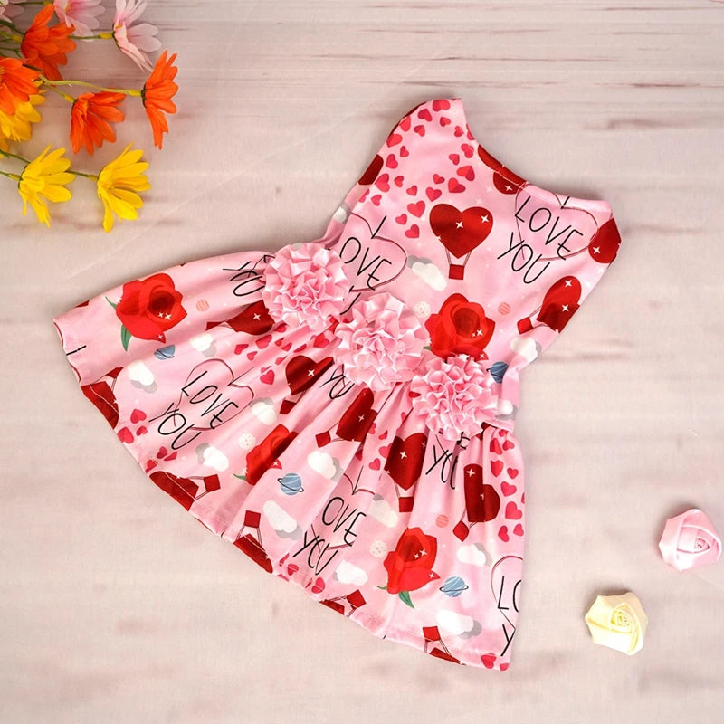 Dog Dress Pet Clothes Spring Summer Puppy Skirt Princess Dress Fashion Flower Heart Lovely Pattern Sleeveless Dog Dresses