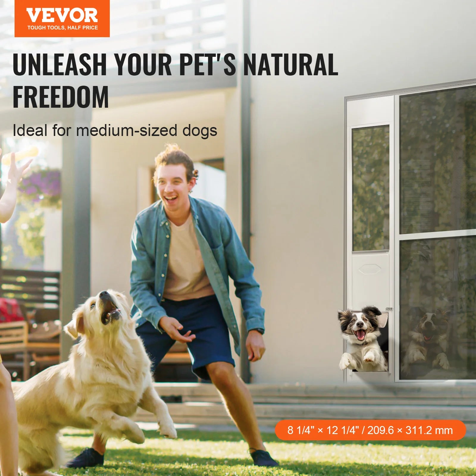 VEVOR Dog Door Sliding Glass Door Adjustable Height Doggy Door Sliding Doors Aluminum Frame Tempered Glass Pet Door