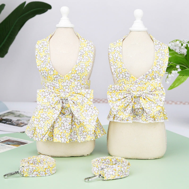 Dog Harness Vest Leash Set Floral Puppy Dress Clothes For Small Dogs Skirt Perro Adjustable Pets Clothing Chihuahua Bulldog