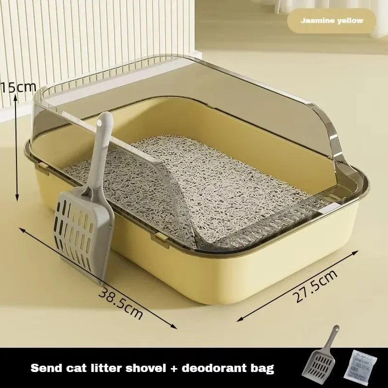 Cats Toilet Cat Litter Box with Litter Scoop Semi-enclosed High Side Splashproof Pet Bedpans Kitty Sandbox Cleaning Cat Supplies