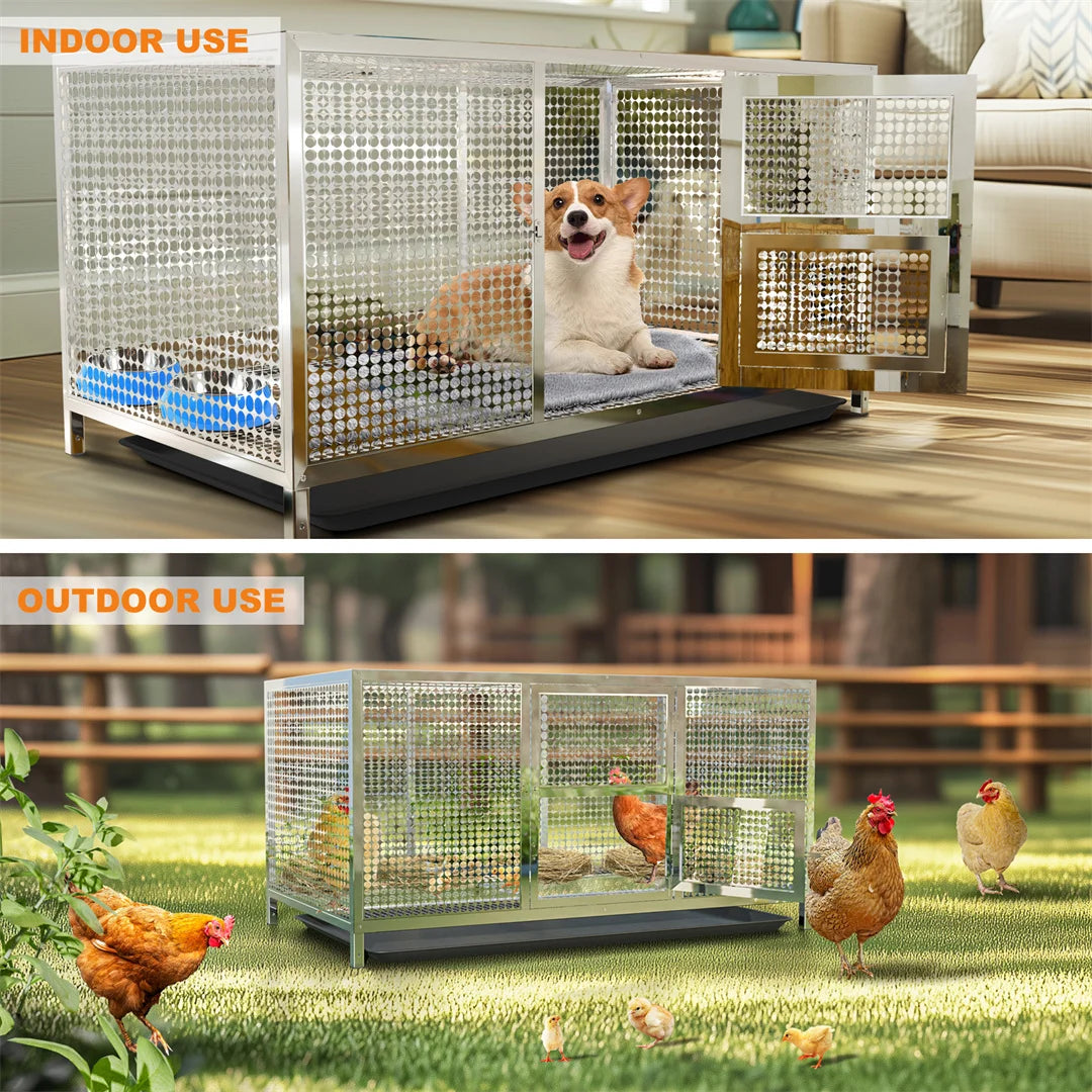Heavy Duty Stainless Steel Chicken Coop Duck Rabbit Hen House with Dense Net Dog Cage with Waterproof Cover Yard