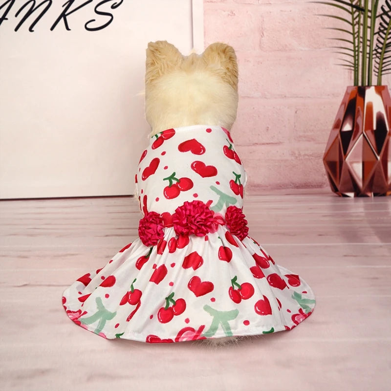 Dog Dress Pet Clothes Spring Summer Puppy Skirt Princess Dress Fashion Flower Heart Lovely Pattern Sleeveless Dog Dresses