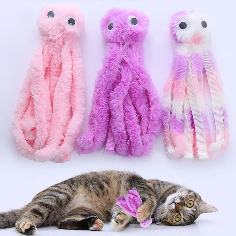 Cute octopus cat toys for kittens and young cats, cat toys for chewing, plush toys, pet supplies