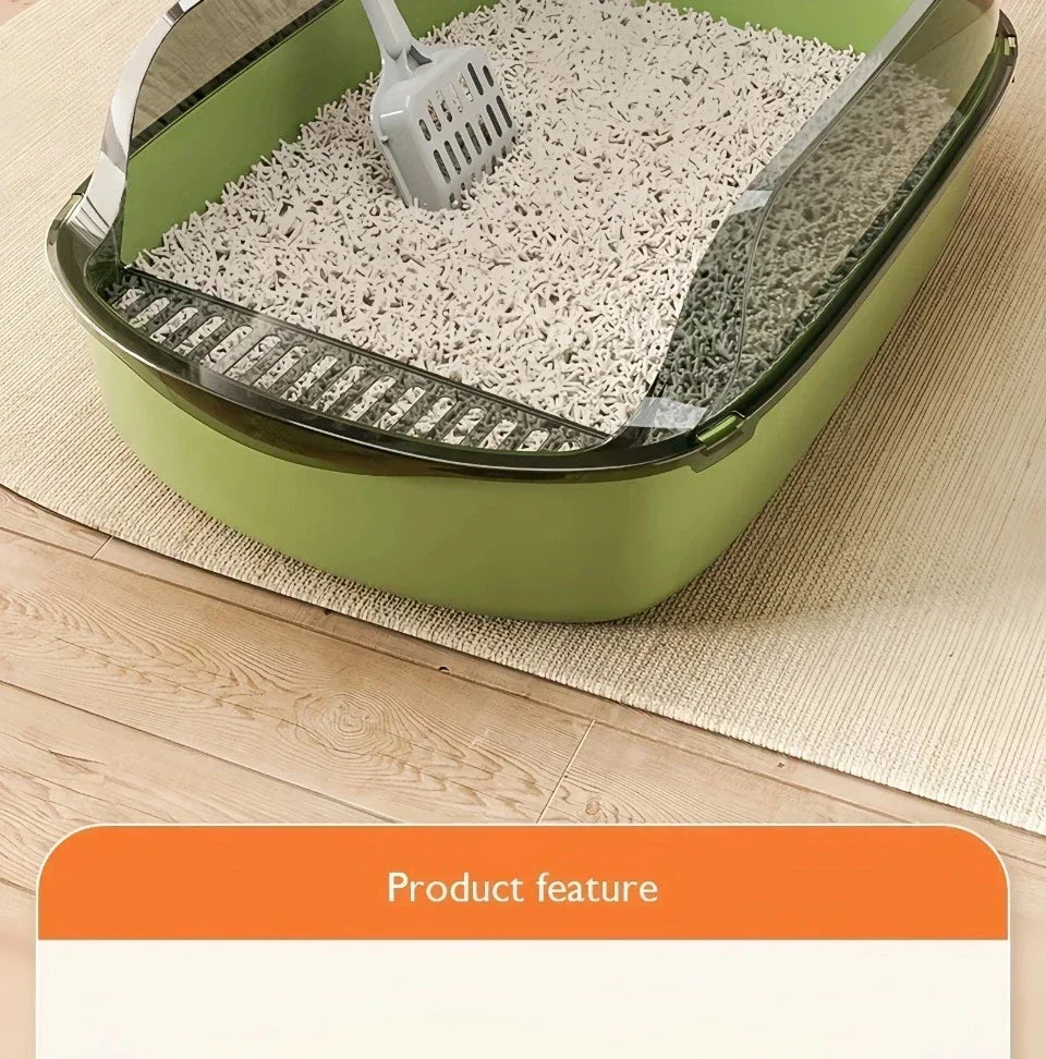 Cat Litter Box Kitty Sandbox Semi-enclosed High Side Splashproof Cat Toilet Pet Bedpans with Litter Scoop Cleaning Cat Supplies
