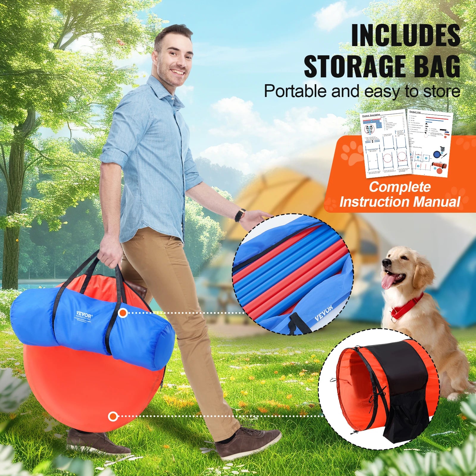 SucceBuy Dog Agility Training Equipment 5PCS Set Upgrade with Adjustable Hurdles Extend Tunne Puppy Obstacle Course Kit with Bag
