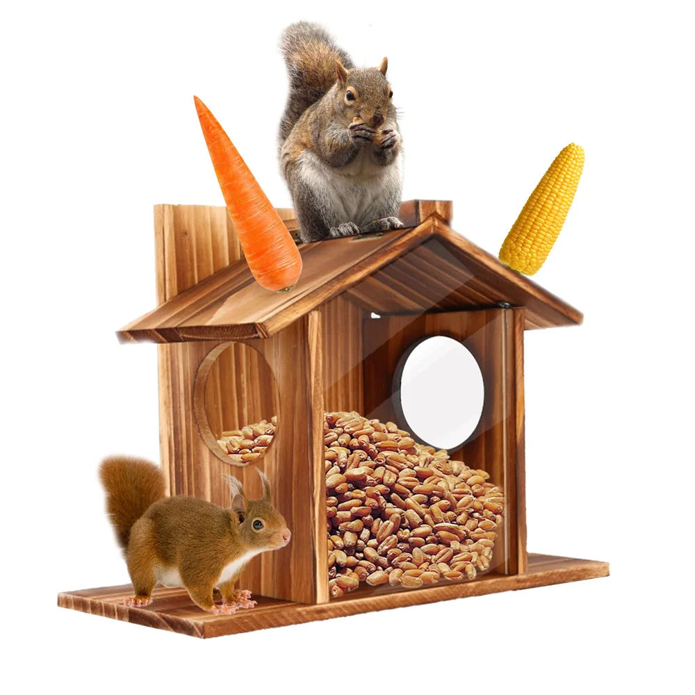 Garden Tree Squirrel Feeder Wood House Picnic Table Food Feeding Station Box