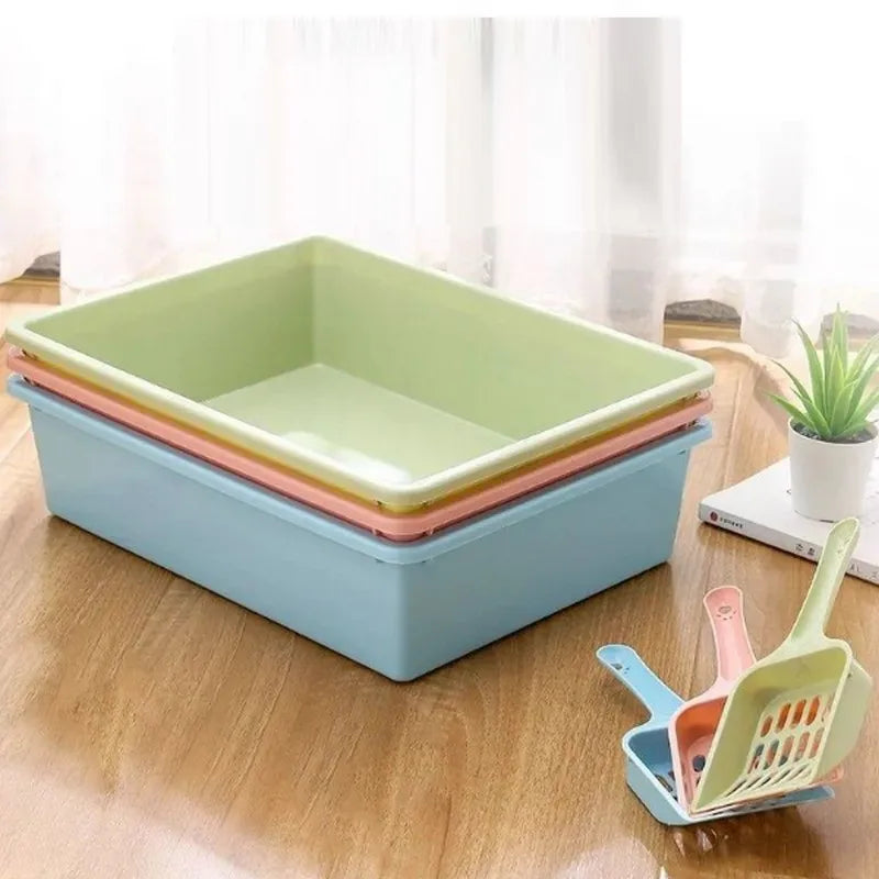 Cat litter box large-capacity open anti-overflow cat feces box, clean the square cat toilet, and send cat litter shovel