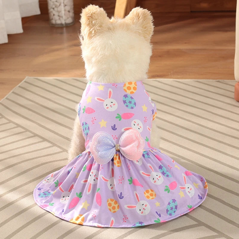 Dog Princess Dress Cute Rabbit Printed Dresses for Small Medium Dogs  Cats Easter Pet Skirt Puppy Chihuahua Teddy Clothes