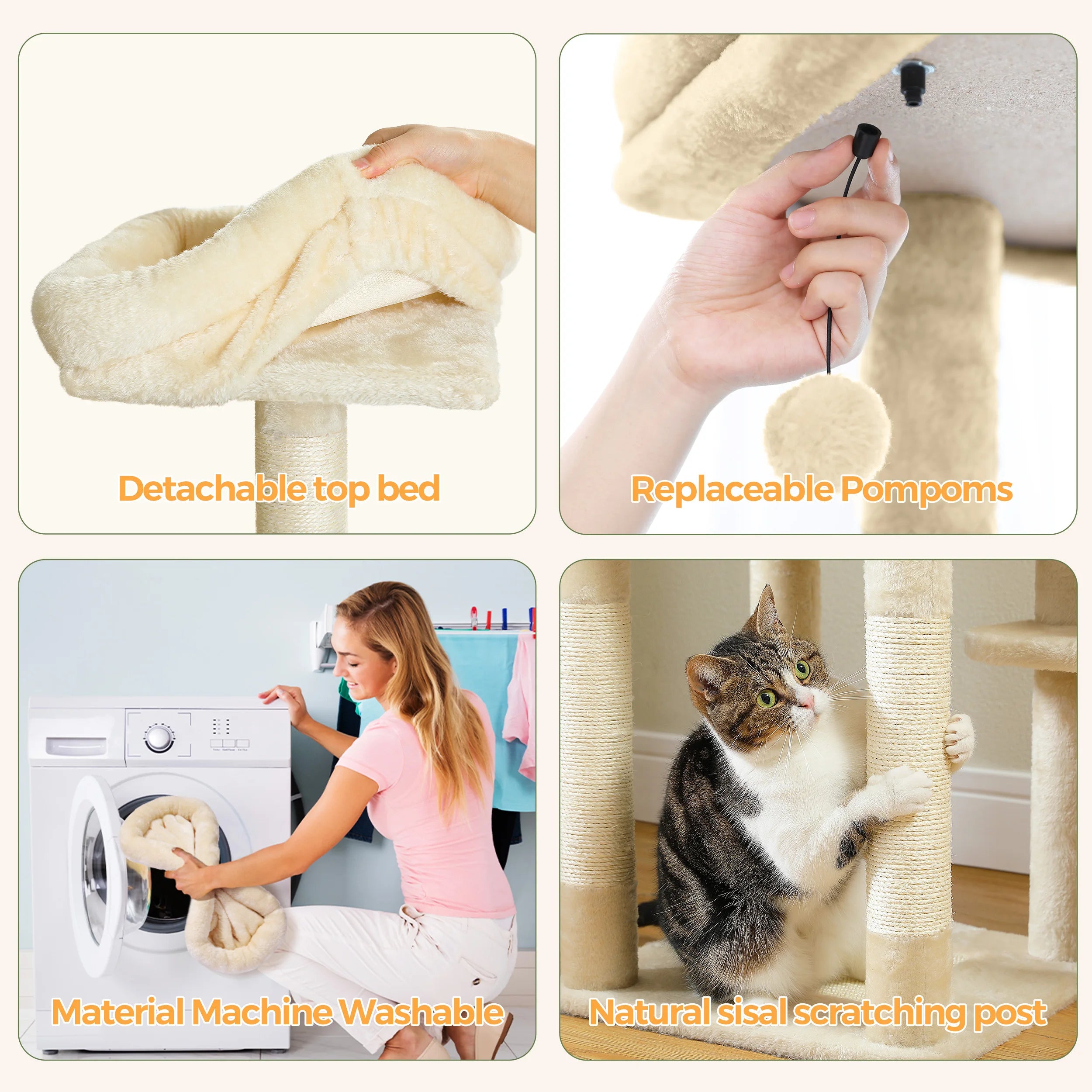 Multi-Level Cat Tree with Scratching Post Hammock Large Perches Hanging Balls Tall Cat Tower for Indoor Spacious Cat Condo House
