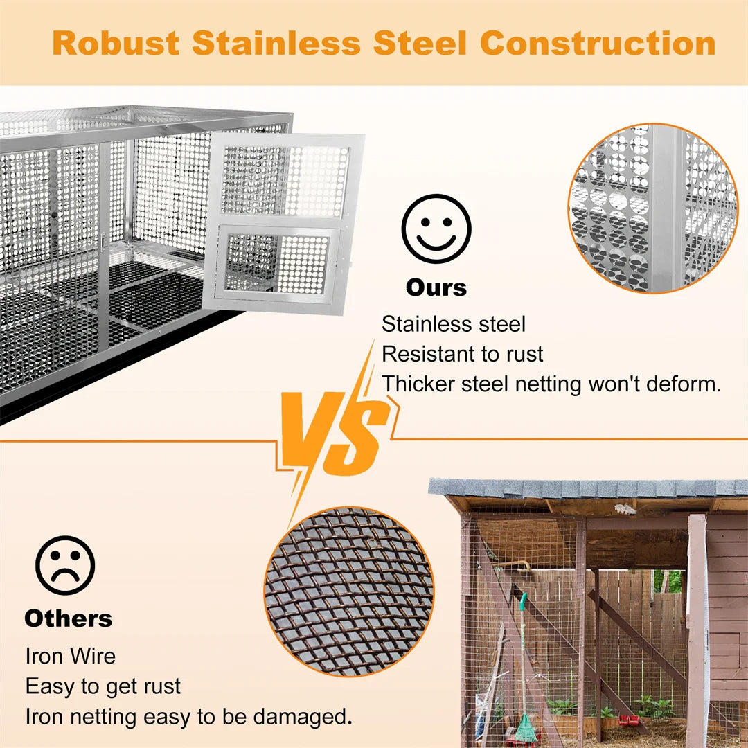 Heavy Duty Stainless Steel Chicken Coop Duck Rabbit Hen House with Dense Net Dog Cage with Waterproof Cover Yard