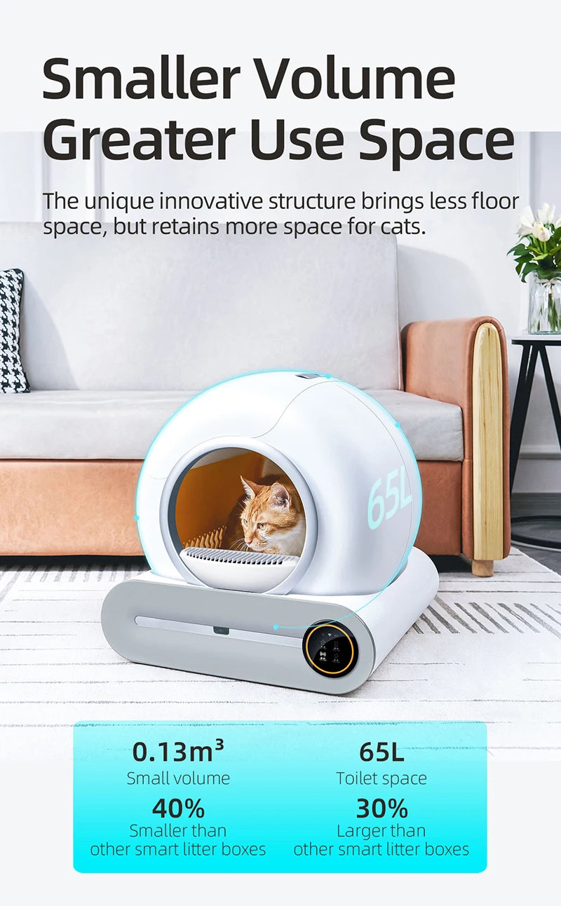 Booteely 65L Automatic Smart Cat Litter Box Self Cleaning Fully Enclosed Cat Litter Box Pet Toilet Litter Tray English versions