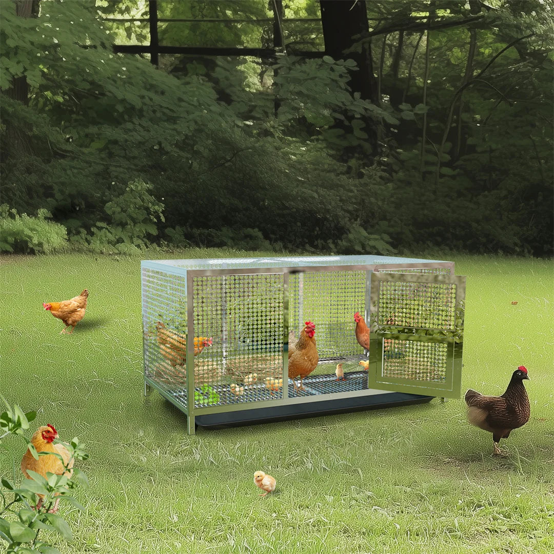 Heavy Duty Stainless Steel Chicken Coop Duck Rabbit Hen House with Dense Net Dog Cage with Waterproof Cover Yard