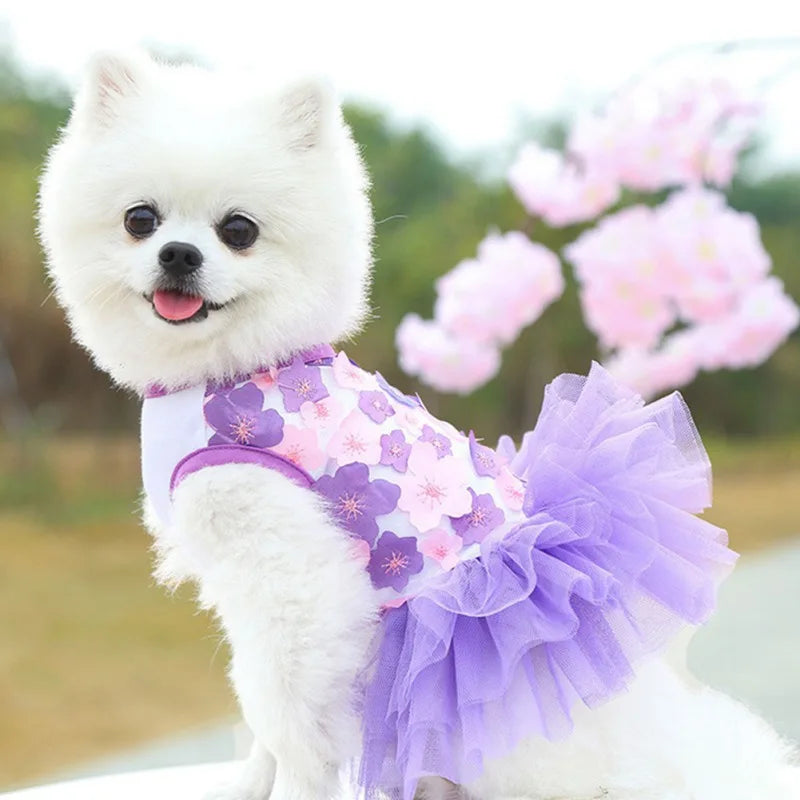 Flower Summer Dress For Small Medium Dog Lace Chiffon Party Birthday Wedding Dress Cute Clothes Puppy Pet Skirt Costumes