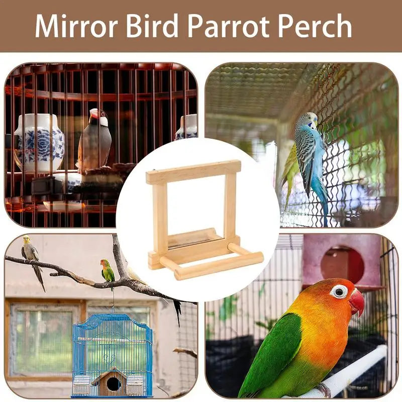 Bird Mirror Perches For Cage Cockatiel Climbing Branch Toy Natural Wood Parrot Cage Pole For Parakeets Cockatiels Lovebirds