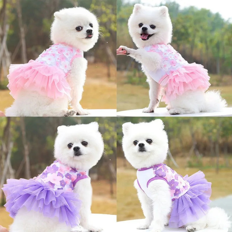 Flower Summer Dress For Small Medium Dog Lace Chiffon Party Birthday Wedding Dress Cute Clothes Puppy Pet Skirt Costumes
