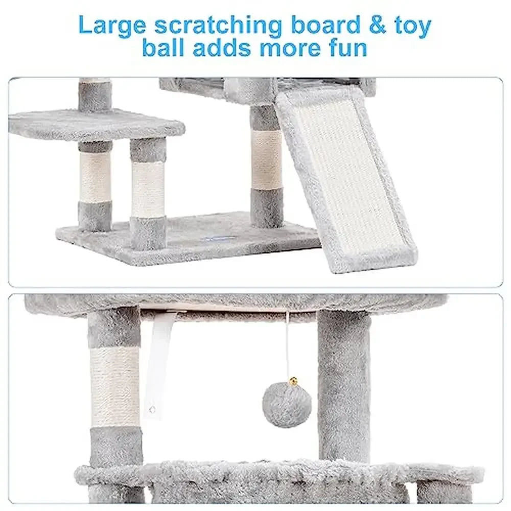 Cat Tree Tower Condo Hammocks Cat Scratching Posts Large Bed House Cozy Cave Light Basket Sisal Ball Toy Sturdy Stable Climbing