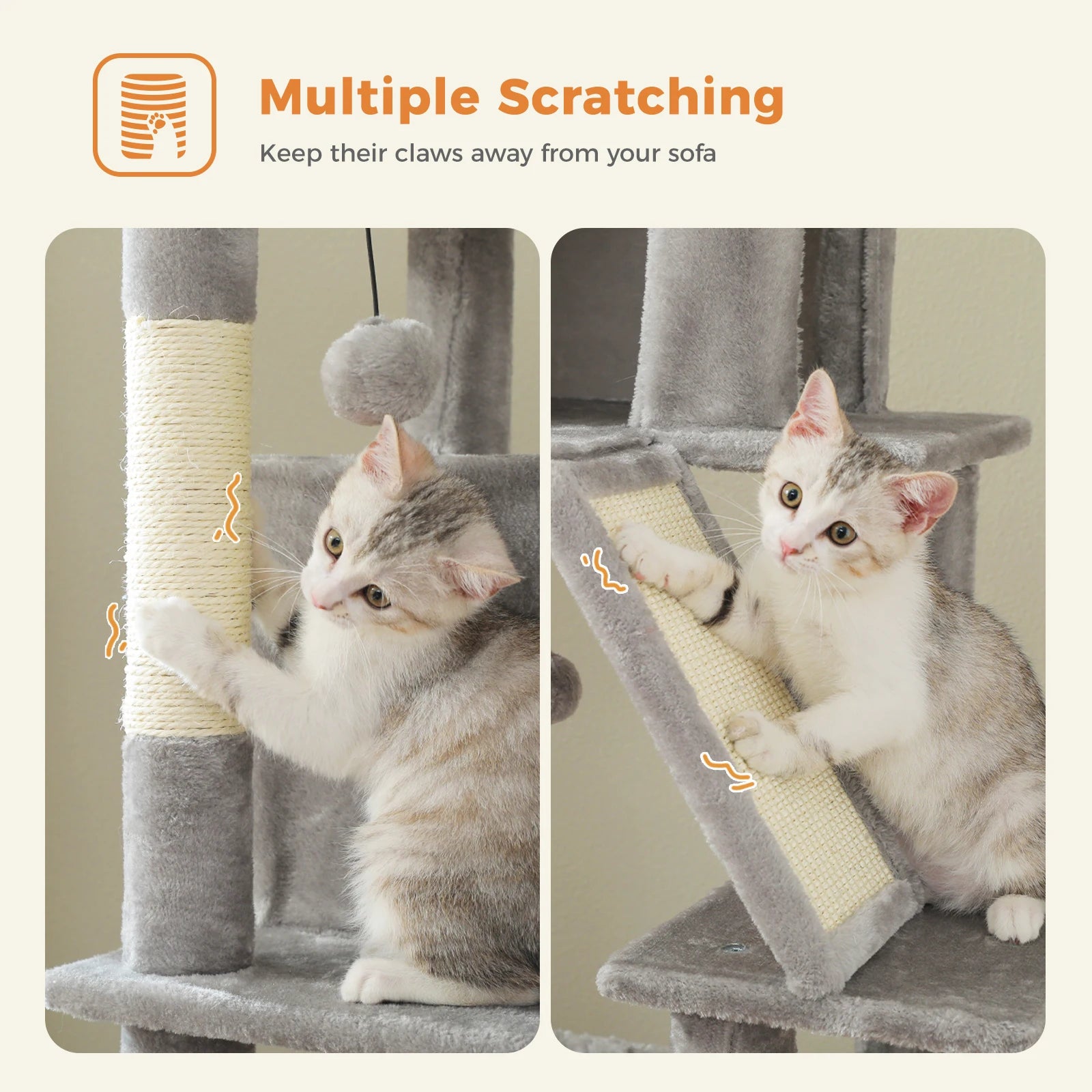 Cat Tree for Large Cats, Tall Cat Tower for indoor Cats Multi-level Cat House Furniture with 2 Big Condo Pad Bed Scratching Post