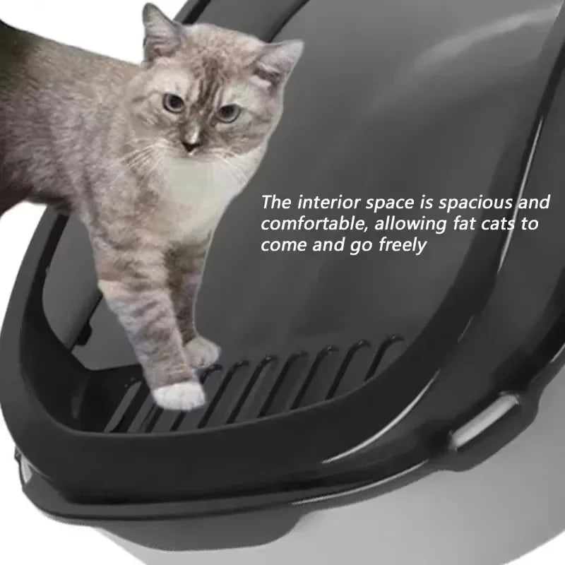 Cats Toilet Cat Litter Box with Litter Scoop Semi-enclosed High Side Splashproof Pet Bedpans Kitty Sandbox Cleaning Cat Supplies