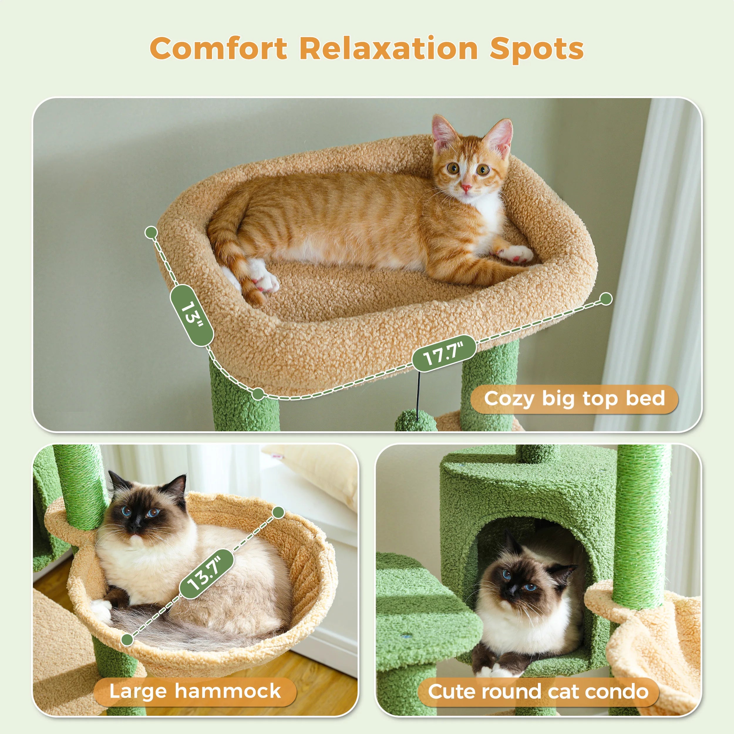 Multi-Level Cat Tree with Scratching Post Hammock Large Perches Hanging Balls Tall Cat Tower for Indoor Spacious Cat Condo House