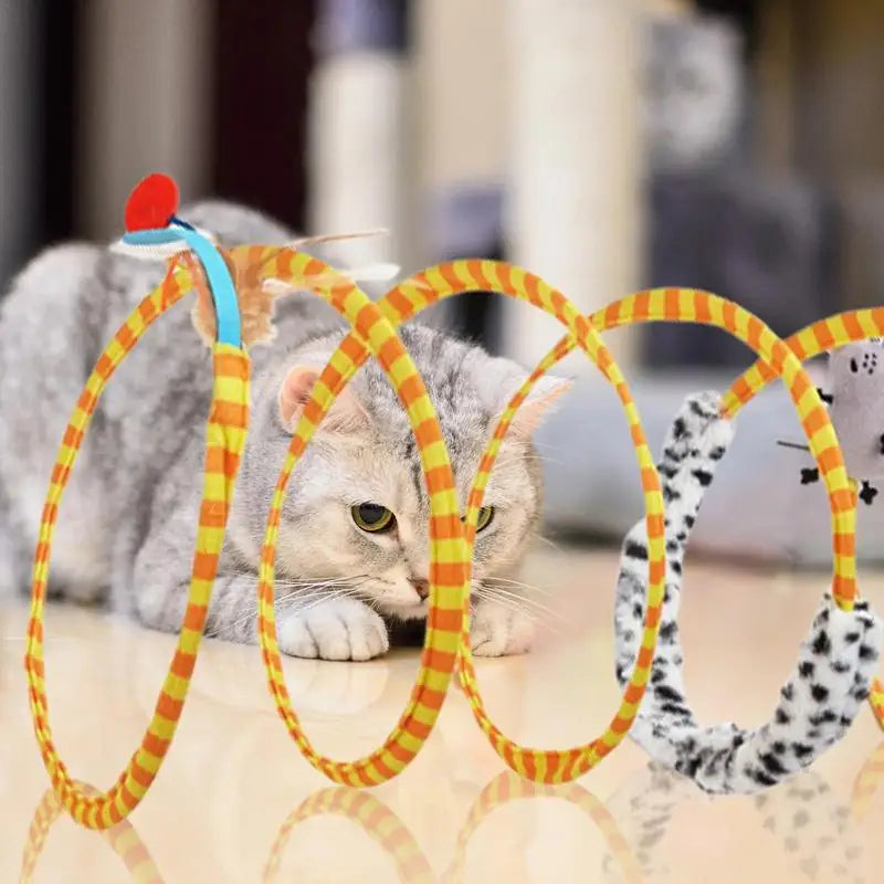 Cat Spring Toys Multifunctional Cat Tunnel Tube Large Foldable Cat Tube Tunnel With Feather Mouse Toys Cat Toy Springs Indoor