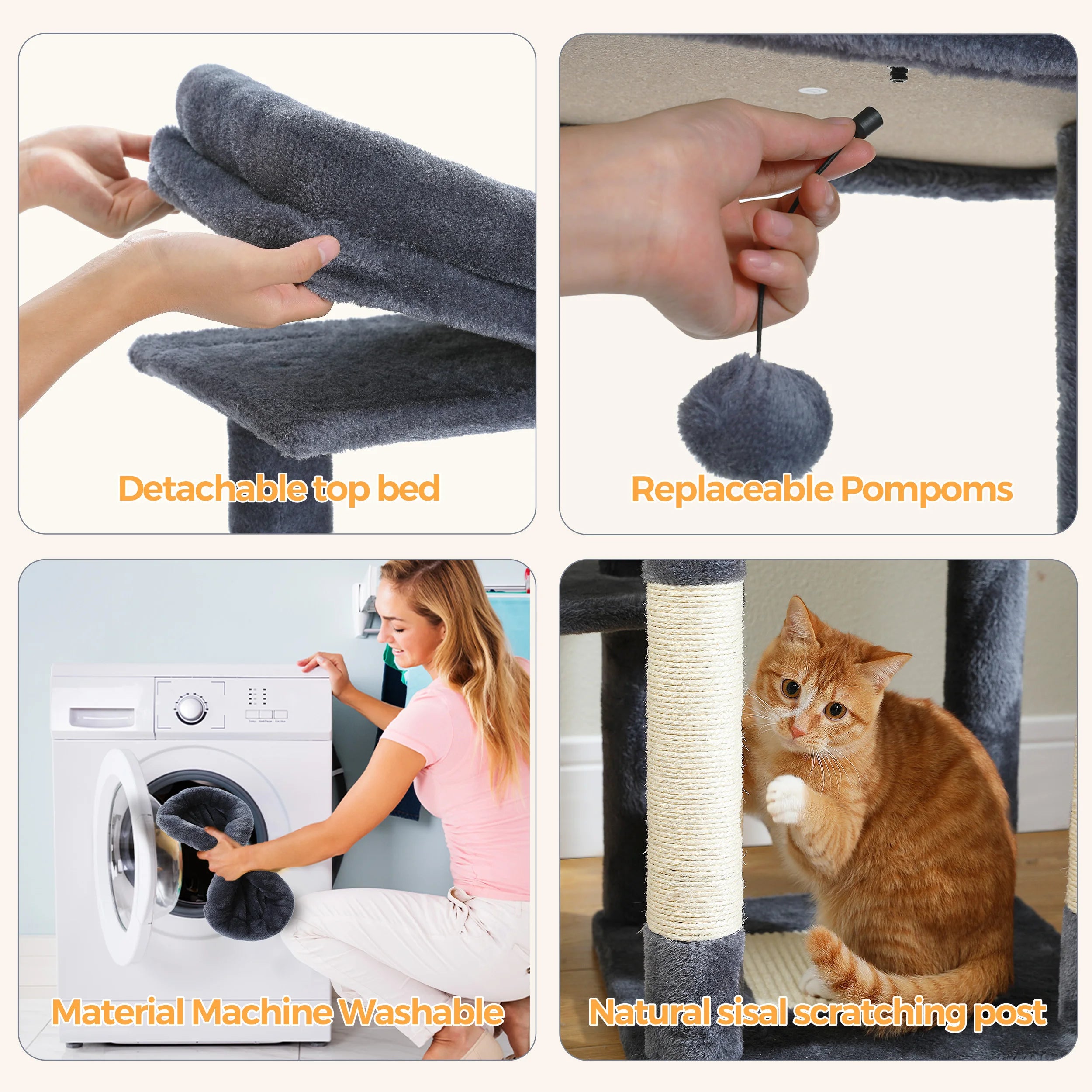 Multi-Level Cat Tree with Scratching Post Hammock Large Perches Hanging Balls Tall Cat Tower for Indoor Spacious Cat Condo House