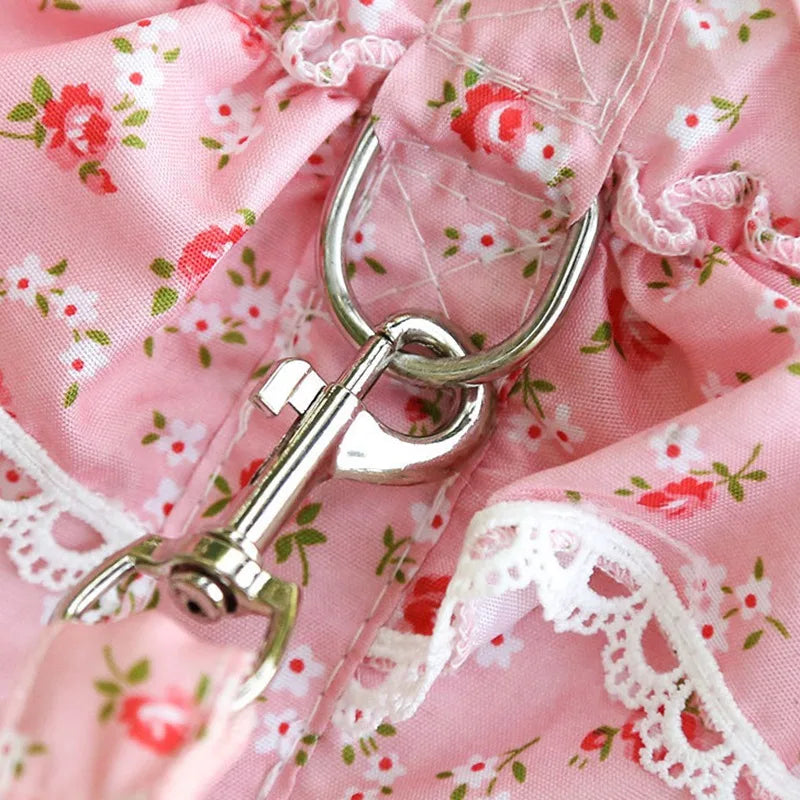 Dog Cat Harness Leash Set Adjustable Lace Floral Printed Pet Harness Vest Cute Dog Dress Pubby Mesh Harness Cat Walking Lead