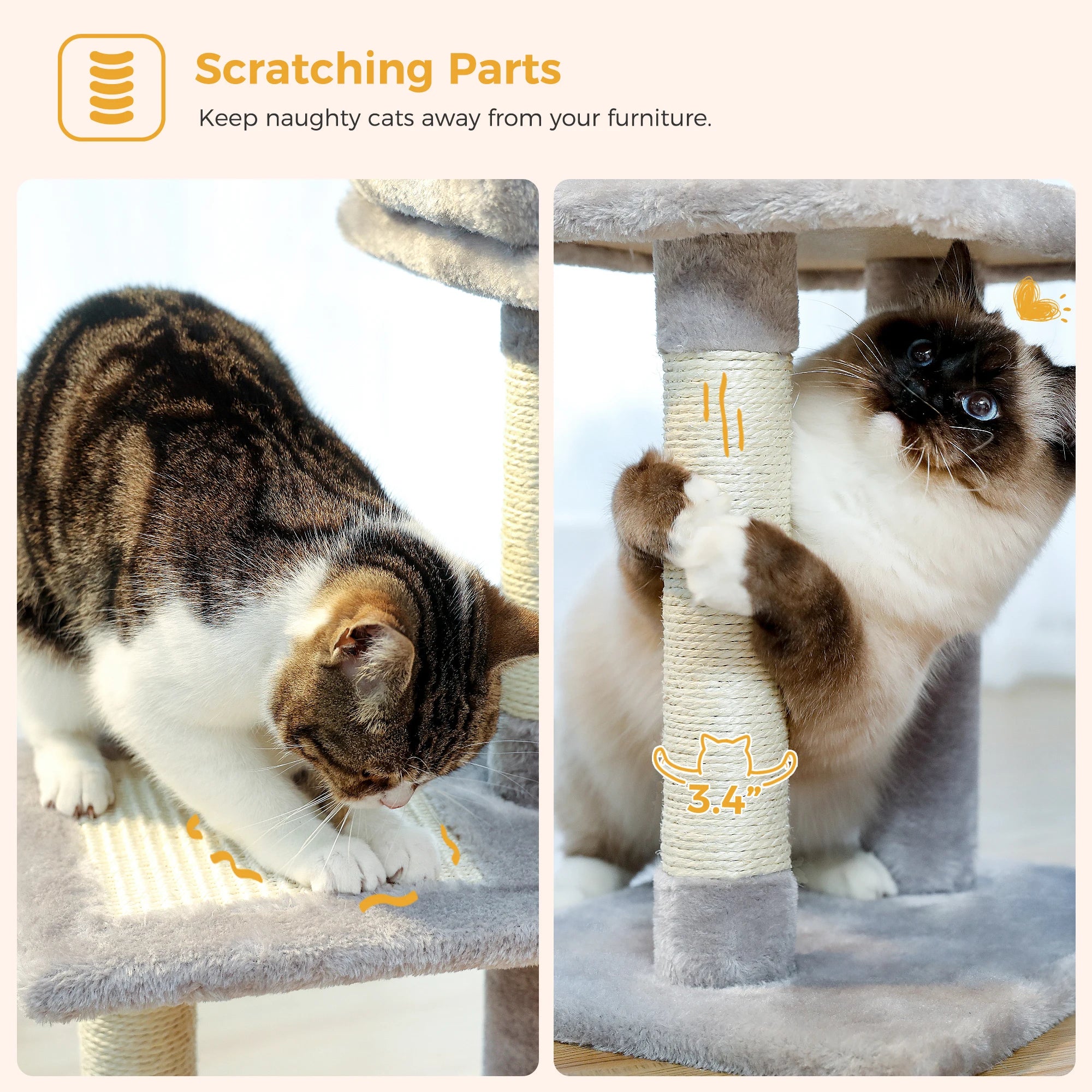 2 in 1 Cat Tree with Sisal Scratching Post Hammock Large Cat Condo Small Cat Tower House for Indoor Cat Scratcher Board Cat Toys