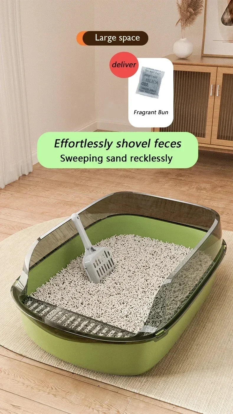 Semi-Enclosed Cat Litter Box High Side Splashproof Design Large Capacity Kitty Sandbox with Litter Scoop Easy Clean Pet Supplies