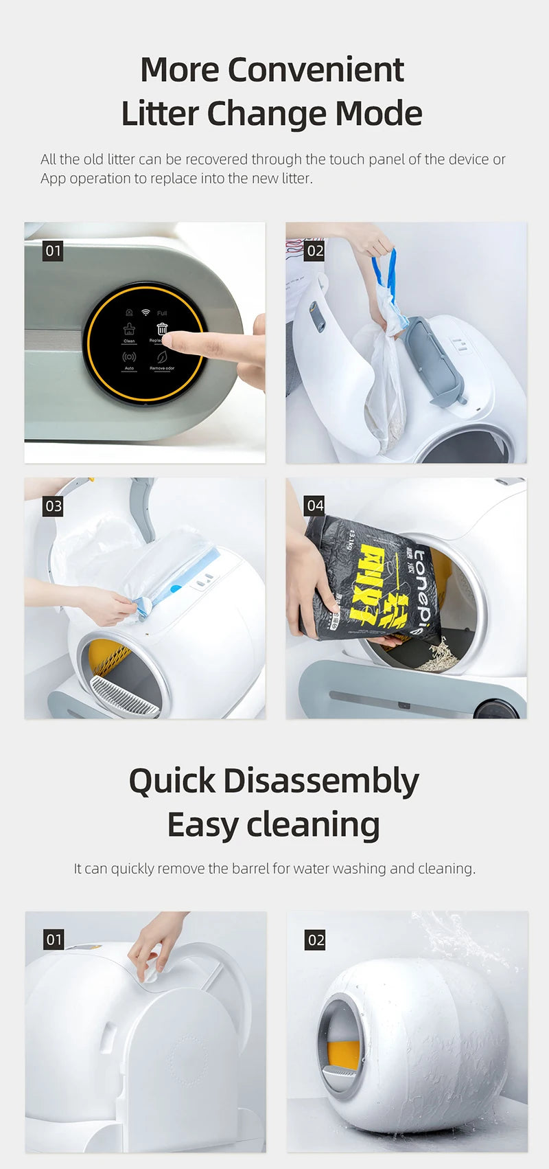 Booteely 65L Automatic Smart Cat Litter Box Self Cleaning Fully Enclosed Cat Litter Box Pet Toilet Litter Tray English versions