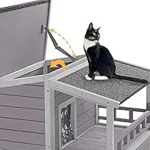 Insulated Outdoor Cat House, Weatherproof Cats Shelter for Winter with Foam Heated Liner, Outside 2 Story Pet House, Kitten Cage