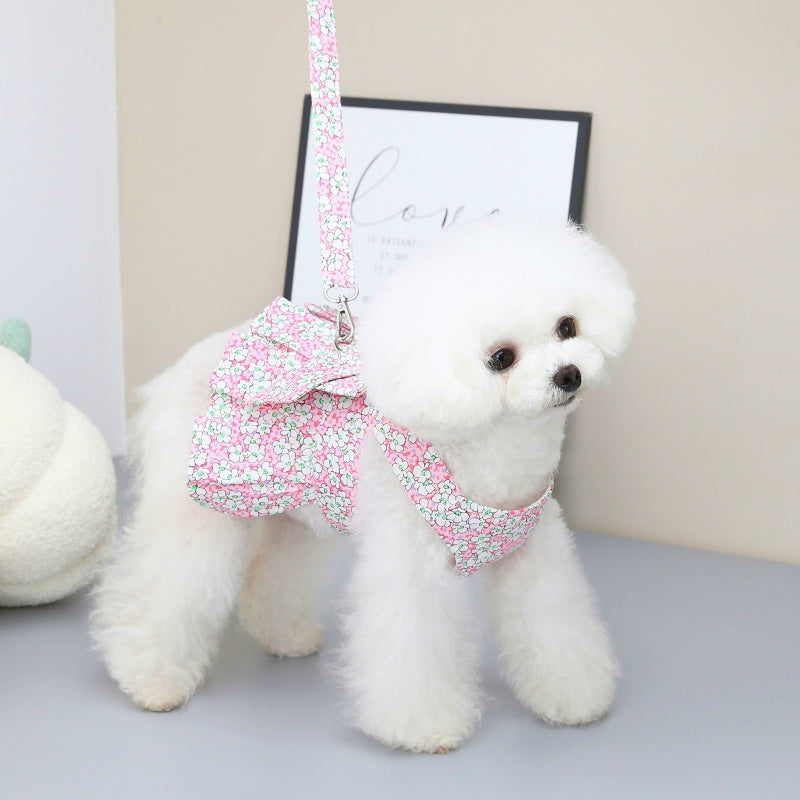 Dog Harness Vest Leash Set Floral Puppy Dress Clothes For Small Dogs Skirt Perro Adjustable Pets Clothing Chihuahua Bulldog