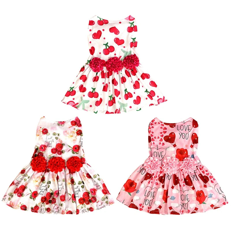 Dog Dress Pet Clothes Spring Summer Puppy Skirt Princess Dress Fashion Flower Heart Lovely Pattern Sleeveless Dog Dresses