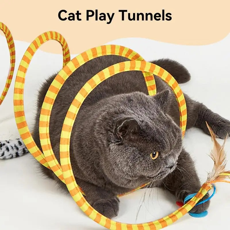 Cat Spring Toys Multifunctional Cat Tunnel Tube Large Foldable Cat Tube Tunnel With Feather Mouse Toys Cat Toy Springs Indoor
