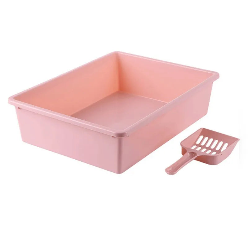 Cat litter box large-capacity open anti-overflow cat feces box, clean the square cat toilet, and send cat litter shovel