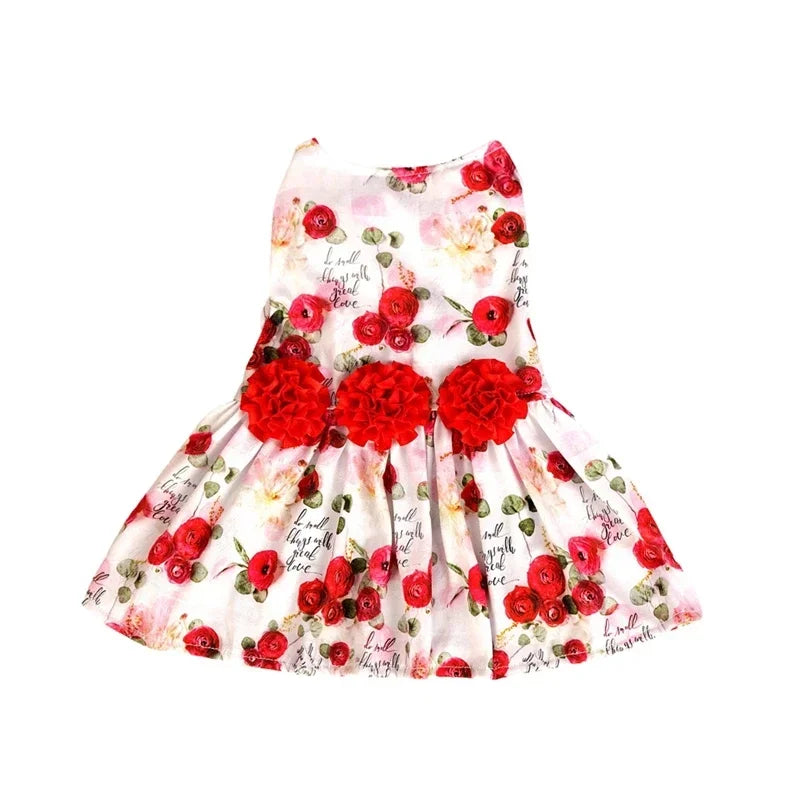 Dog Dress Pet Clothes Spring Summer Puppy Skirt Princess Dress Fashion Flower Heart Lovely Pattern Sleeveless Dog Dresses