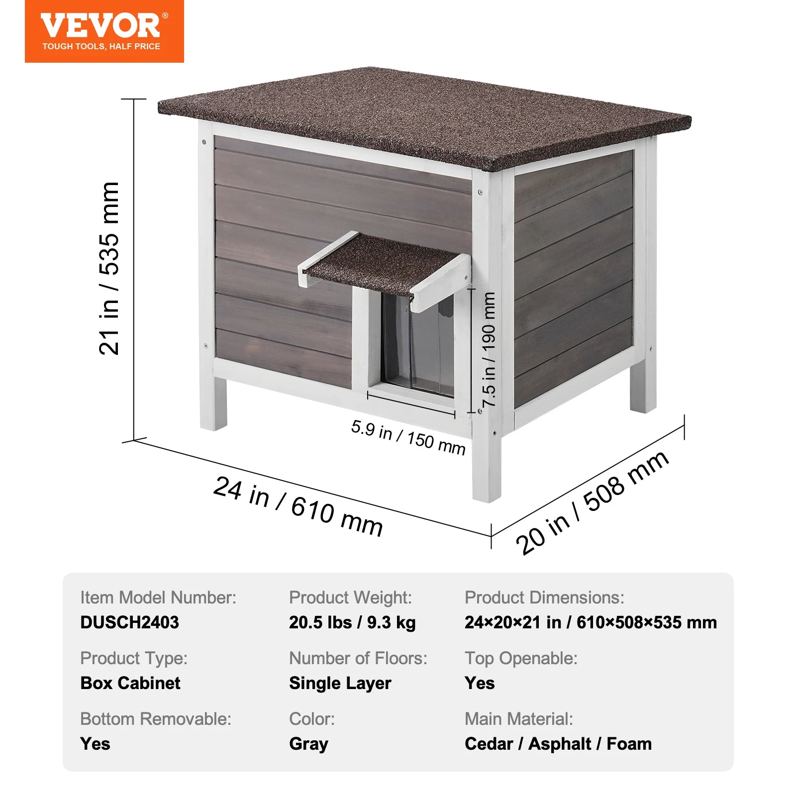 VEVOR Outdoor Cat House Weatherproof, Feral Cat Shelter for Cats Outdoor Wooden Cat Rabbit House with All-Round Foam Insulated
