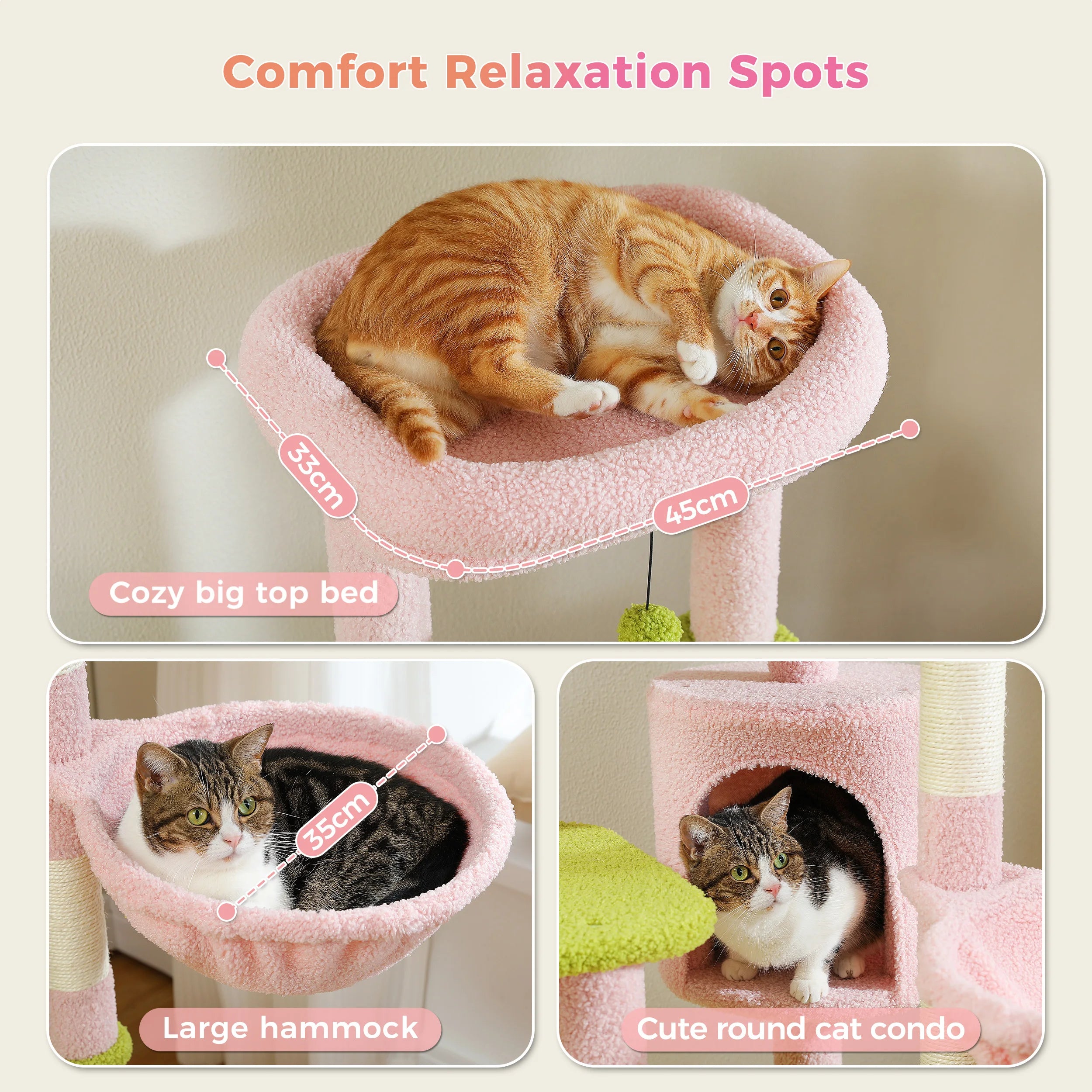 Multi-Level Cat Tree with Scratching Post Hammock Large Perches Hanging Balls Tall Cat Tower for Indoor Spacious Cat Condo House