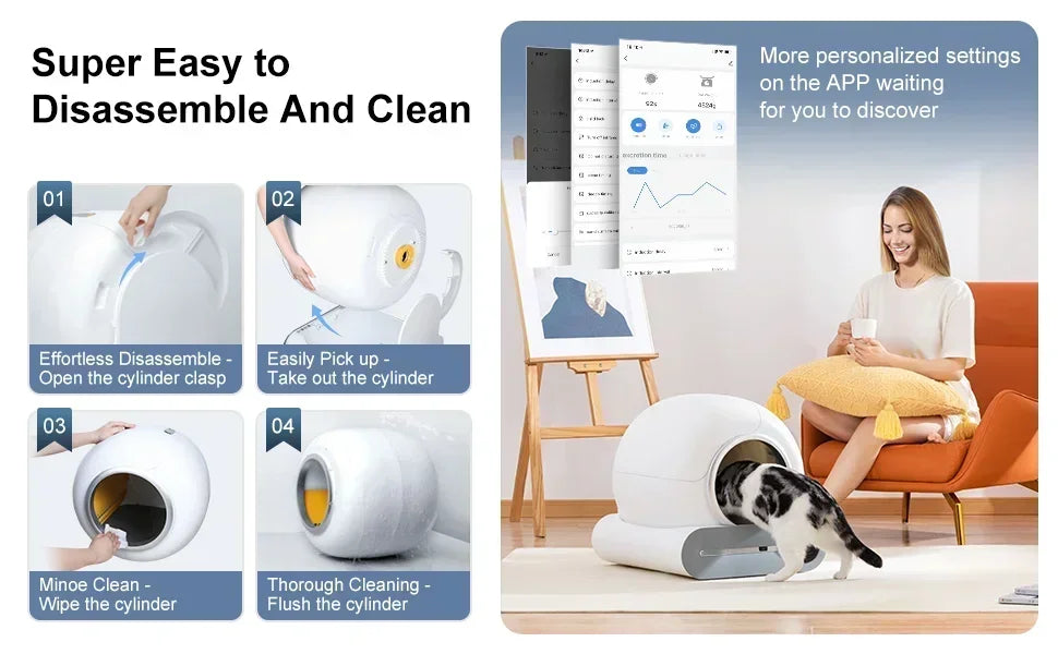 Large Capacity Automatic Cat Litter Box Self Cleaning, Smart Self-Cleaning Cat Litter Box with 65L Litter Box APP Control