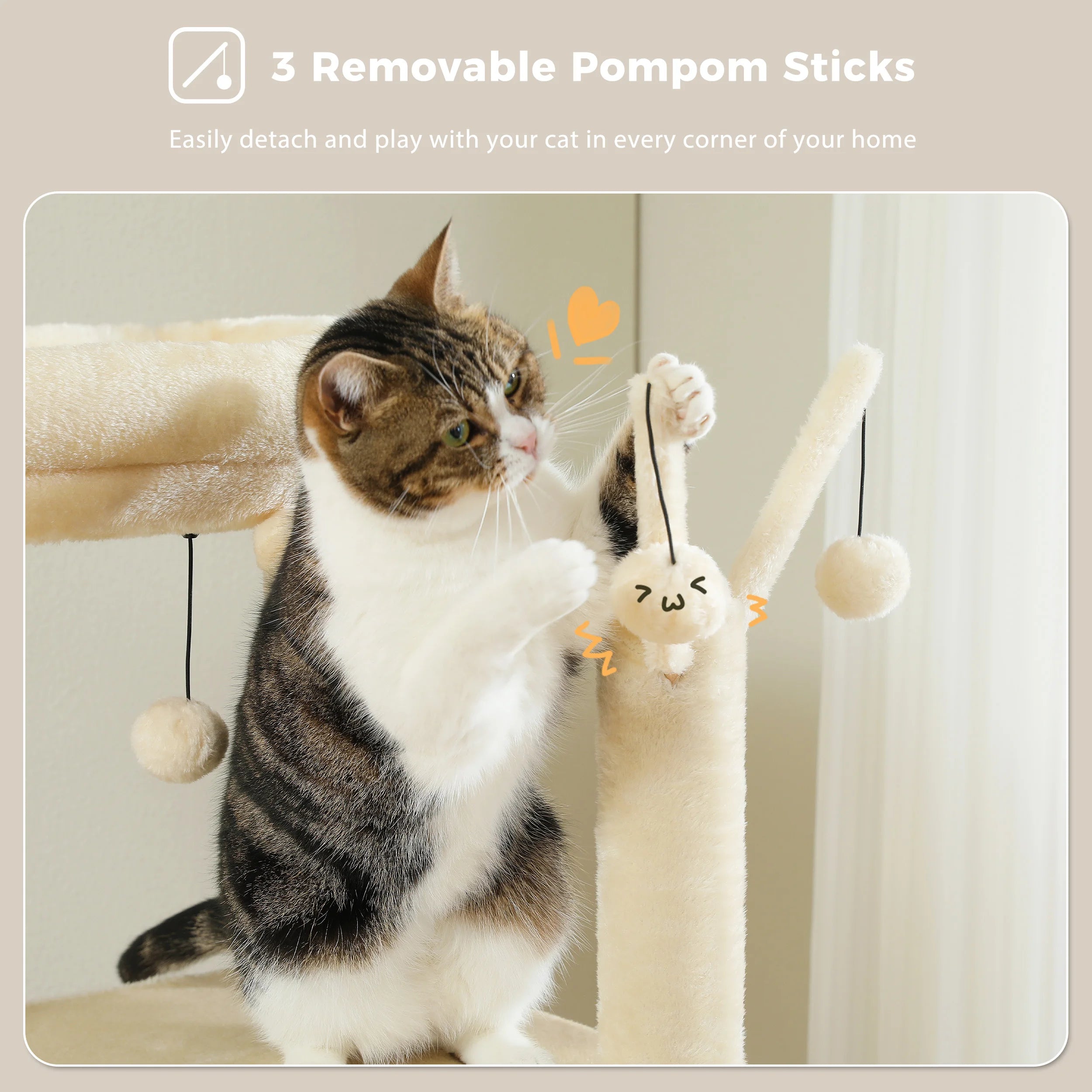 Multi-Level Cat Tree with Scratching Post Hammock Large Perches Hanging Balls Tall Cat Tower for Indoor Spacious Cat Condo House