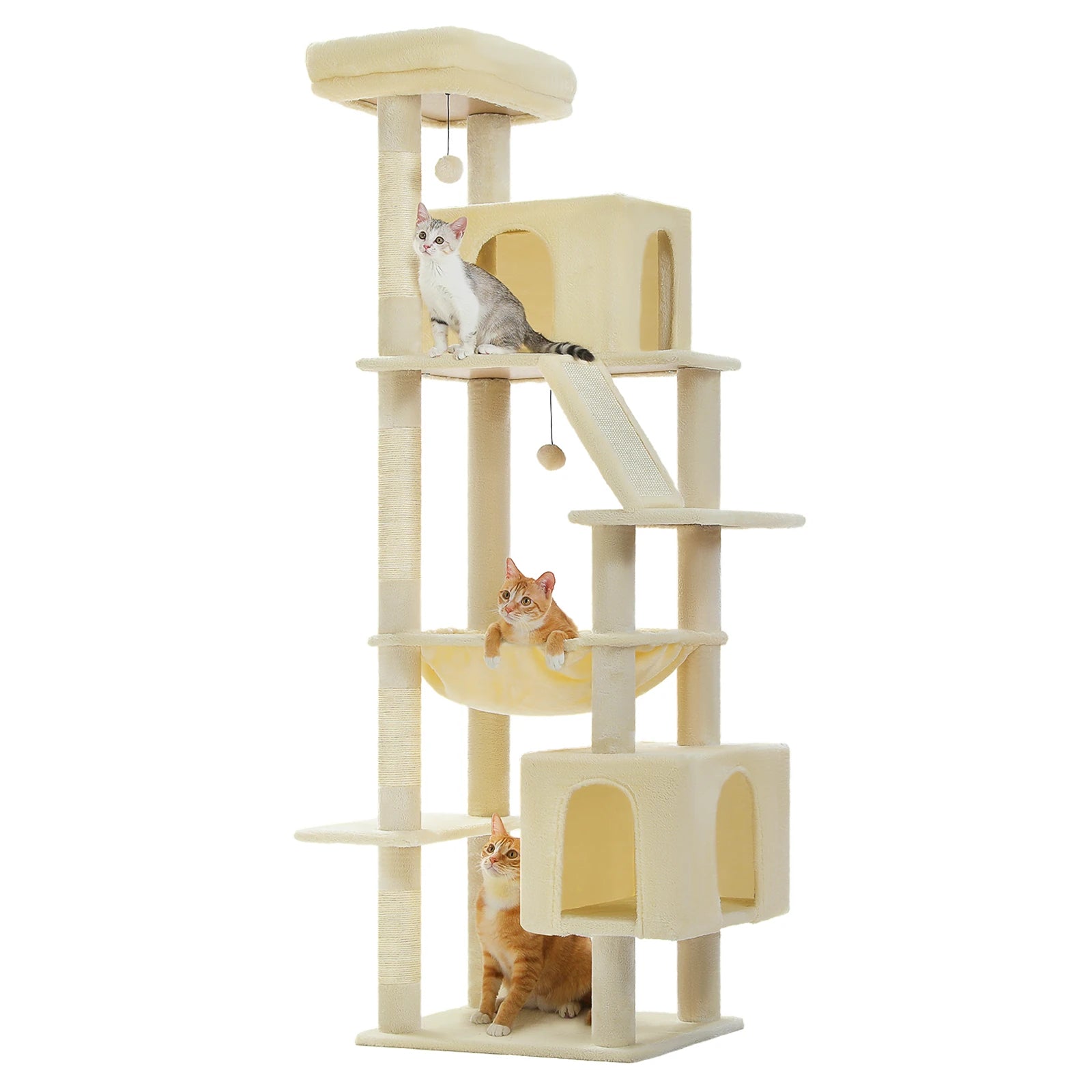Cat Tree for Large Cats, Tall Cat Tower for indoor Cats Multi-level Cat House Furniture with 2 Big Condo Pad Bed Scratching Post
