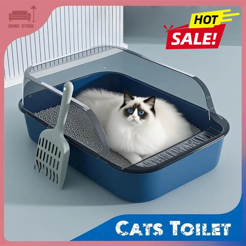 Cats Toilet Cat Litter Box with Litter Scoop Semi-enclosed High Side Splashproof Pet Bedpans Kitty Sandbox Cleaning Cat Supplies