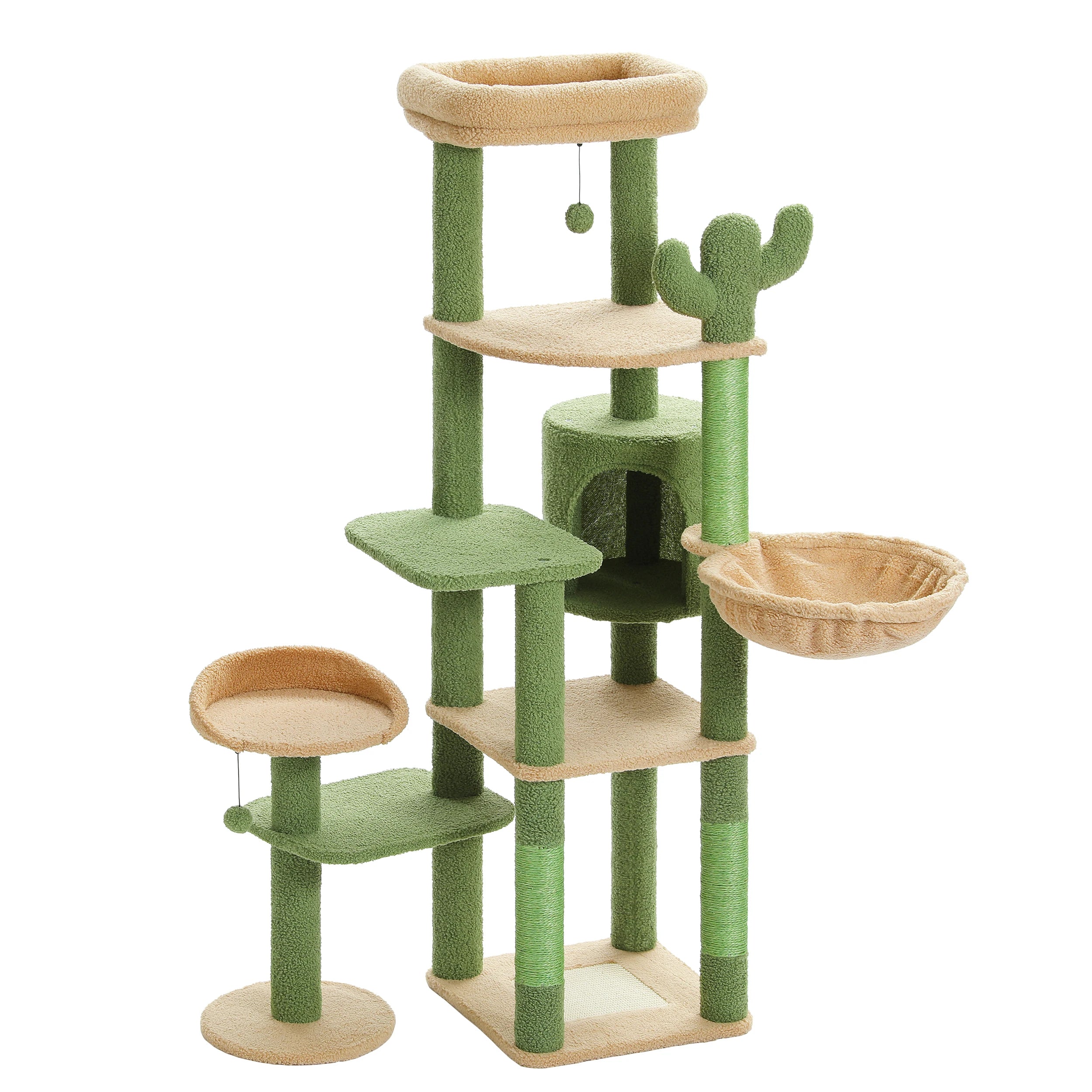 Multi-Level Cat Tree with Scratching Post Hammock Large Perches Hanging Balls Tall Cat Tower for Indoor Spacious Cat Condo House