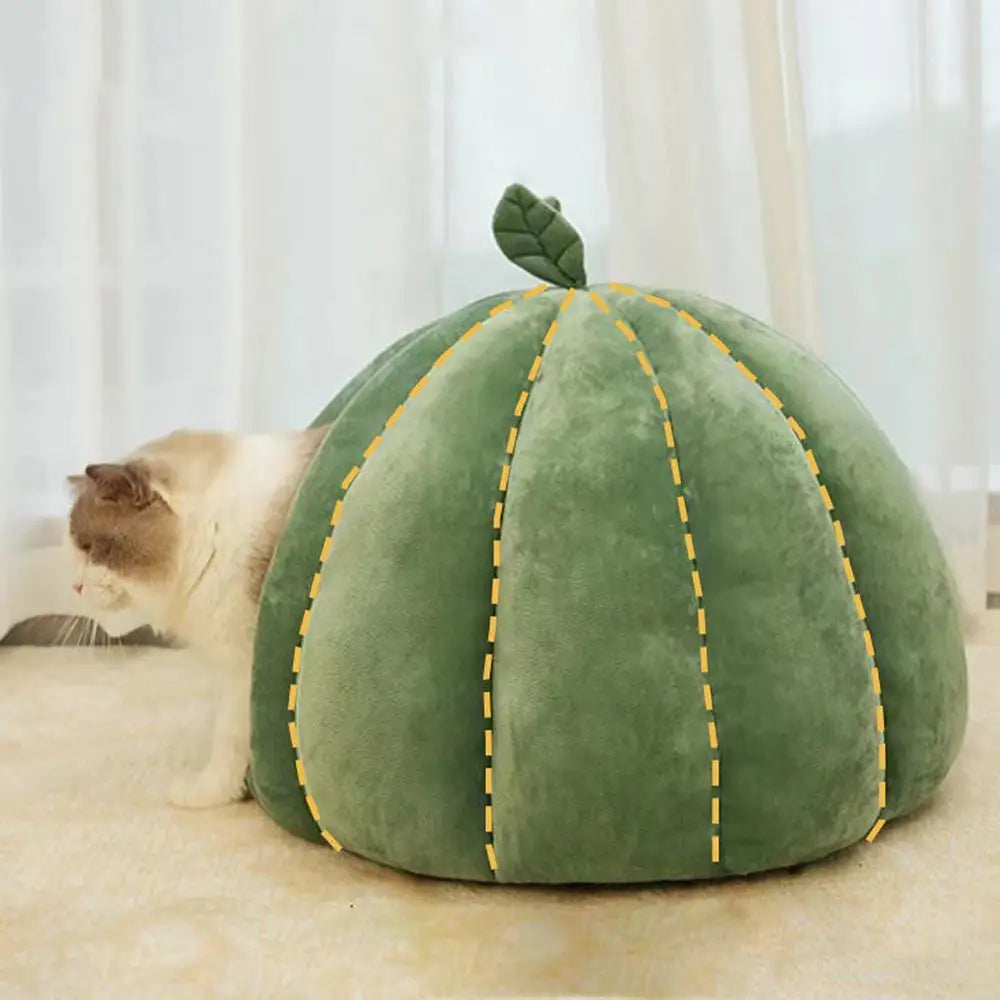 Enclosed Cat Nest Winter Warm Cat Bed Pumpkin Shape Pet Sleeping House for Cats Comfortable Washable Cat Sleeping Bed Pet Supply