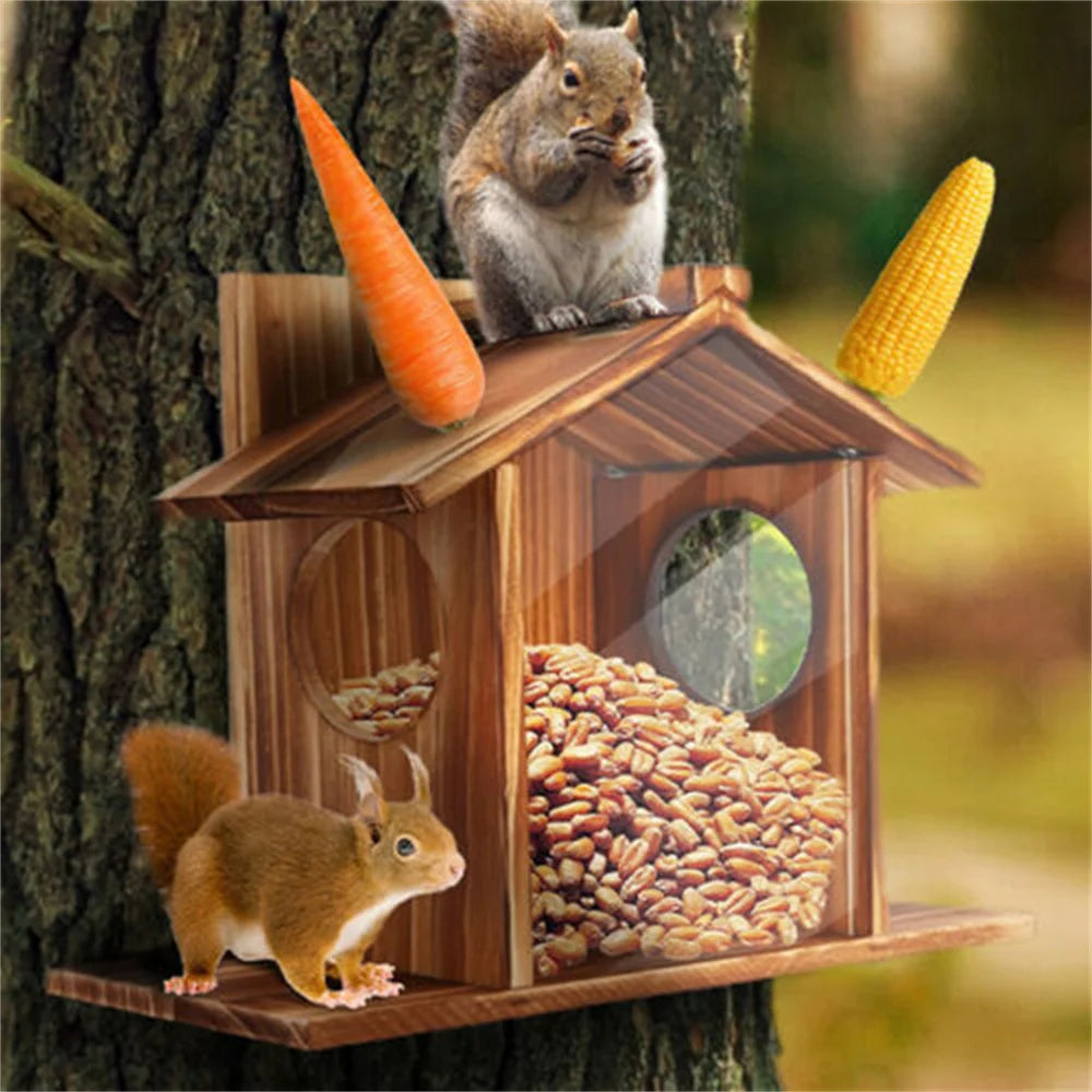 Garden Tree Squirrel Feeder Wood House Picnic Table Food Feeding Station Box