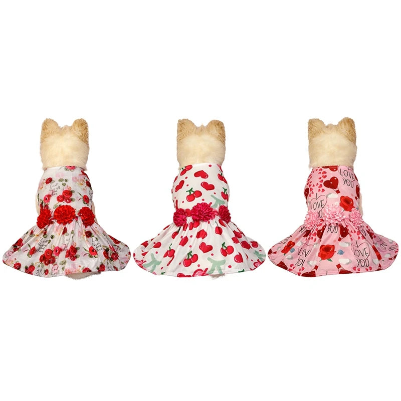 Dog Dress Pet Clothes Spring Summer Puppy Skirt Princess Dress Fashion Flower Heart Lovely Pattern Sleeveless Dog Dresses